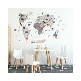 Tilki Dünyası Eğitici Renkli Dünya Haritası Dünya Atlası Çocuk ve Bebek Duvar Sticker