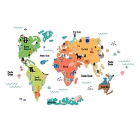 Tilki Dünyası Eğitici Renkli Dünya Haritası Dünya Atlası Çocuk ve Bebek Duvar Sticker