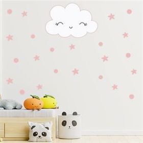 Tilki Dünyası S0002 ST Sevimli Bulut Pembe Yıldızlar ve Puantiyeler Çocuk Odası Duvar Sticker
