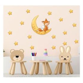 Tilki Dünyası S0012 ST Ay Üzerindeki Sevimli Tilki ve Tavşan Çocuk Odası Duvar Sticker