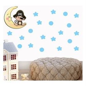 Tilki Dünyası S0019 ST Ay Üzerindeki Korsan Maymun Mavi Yıldızlar ve Puantiyeler Çocuk Odası Duvar Sticker