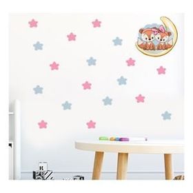 Tilki Dünyası S0021 ST Ay Üzerindeki Sevimli Tilkiler Mavi ve Pembe Yıldızlar Çocuk Odası Duvar Sticker