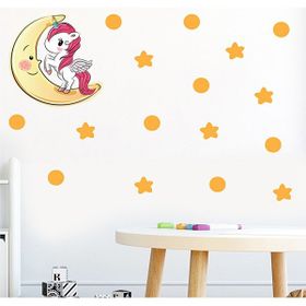 Tilki Dünyası S0102 ST Ay Üzerindeki Sevimli Unicorn Çocuk Odası Duvar Sticker