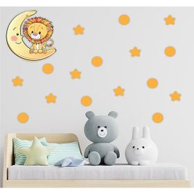 Tilki Dünyası S0104 ST Ay Üzerindeki Sevimli Aslan Sarı Yıldızlar ve Puantiyeler Çocuk Odası Duvar Sticker