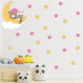 Tilki Dünyası S0112 ST Ay Üzerinde Uyuyan Sevimli Ayıcık Çocuk Odası Duvar Sticker