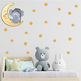 Tilki Dünyası S0116 ST Ay Üzerinde Uyuyan Sevimli Fil Çocuk Odası Duvar Sticker