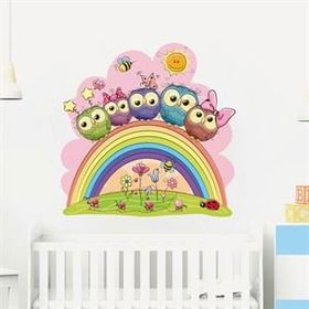 Tilki Dünyası Sevimli Baykuşlar Gökkuşağı Çocuk ve Bebek Odası Duvar Stickerı