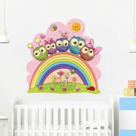 Tilki Dünyası Sevimli Baykuşlar Gökkuşağı Çocuk ve Bebek Odası Duvar Stickerı