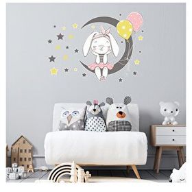 Tilki Dünyası T0333 ST Ay Üzerinde Oturan Sevimli Tavşan Duvar Sticker