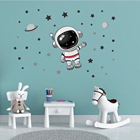 Tilki Dünyası T0335 ST Sevimli Astronot Uzayda Çocuk Odası Duvar Sticker