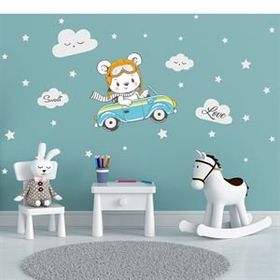 Tilki Dünyası T0337 ST Arabada Gezen Ayıcık Çocuk Duvar Sticker