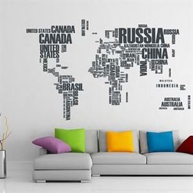 Tilki Dünyası TILKI-74934 Dünya Haritası Ülke Adları Dekoratif Duvar Sticker