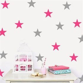 Tilki Dünyası TILKI-75148 132 Adet Gri ve Pembe Yıldızlar Bebek ve Çocuk Odası Duvar Sticker