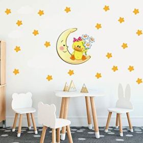 Tilki Dünyası TILKI-75812 Sevimli Ördek Sarı Yıldızlar ve Beyaz Bulutlar Dekoratif Bebek Çocuk Odası Duvar Sticker