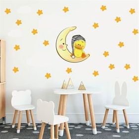 Tilki Dünyası TILKI-75813 Uyuyan Sevimli Ördek Turuncu Yıldızlar Beyaz Bulutlar Dekoratif Bebek Çocuk Odası Duvar Sticker