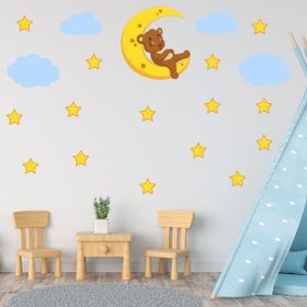 Tilki Dünyası Uyuyan Ayıcık Yıldızlar ve Bulutlar Dekoratif Bebek Çocuk Odası Duvar Stickerı