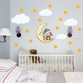 Tilki Dünyası Uyuyan Maymun Yıldız Bulut Set Bebek Çocuk Odası Duvar Stickerı