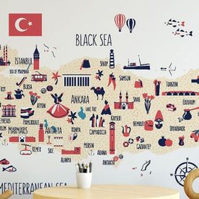 Tilki Dünyası WALLST0041 Eğitici Türkiye Haritası Bebek ve Çocuk Odası Duvar Sticker