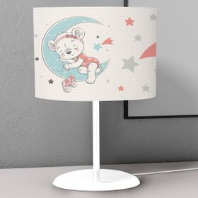 Titanbaby Açık Mavi Ay ve Ayı Desenli Çocuk Odası Dijital Baskılı Çocuk Odası Masaüstü Abajur Avize