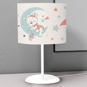 Titanbaby Açık Mavi Ay ve Ayı Desenli Çocuk Odası Dijital Baskılı Çocuk Odası Masaüstü Abajur Avize