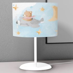 Titanbaby Açık Mavi Ayı ve Uçak Desenli Çocuk Odası Dijital Baskılı Çocuk Odası Masaüstü Abajur Avize