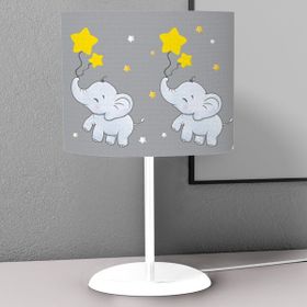 Titanbaby Gri Fil Sarı Yıldız Desenli Çocuk Odası Dijital Baskılı Çocuk Odası Masaüstü Abajur Avize