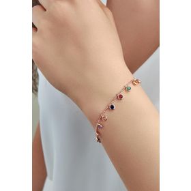 Tmt Silver Gümüş Rose Renkli Zirkon Taşlı Halhal