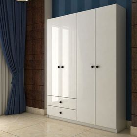 Tocco 1021 İnci Beyaz 4 Kapaklı 2 Çekmeceli Askılıklı Gardrop