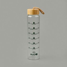 Tohana 1 lt Şeffaf Açık Kahverengi H2O Fit Bambu Kapaklı Cam Matara