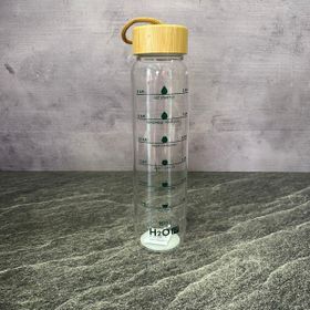 Tohana 1 lt Şeffaf Açık Kahverengi H2O Fit Bambu Kapaklı Cam Matara