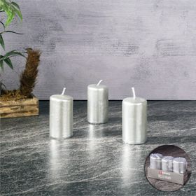 Tohana 3'lü 7,5 cm Gümüş Silindir Mum