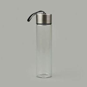 Tohana 450 ml Şeffaf Gri H2O Metal Kapaklı Cam Matara
