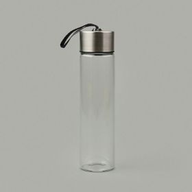 Tohana 450 ml Şeffaf Gri H2O Metal Kapaklı Cam Matara
