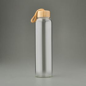 Tohana 750 ml Şeffaf Açık Kahverengi H2O Bambu Kapaklı Cam Matara