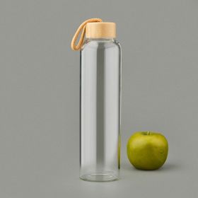 Tohana 750 ml Şeffaf Açık Kahverengi H2O Bambu Kapaklı Cam Matara