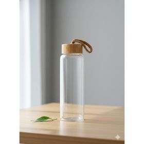 Tohana 750 ml Şeffaf Açık Kahverengi H2O Bambu Kapaklı Cam Matara