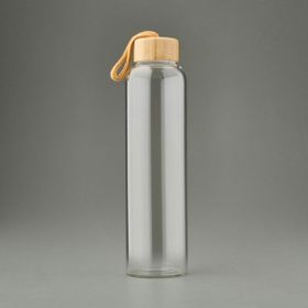 Tohana 750 ml Şeffaf Açık Kahverengi H2O Bambu Kapaklı Cam Matara
