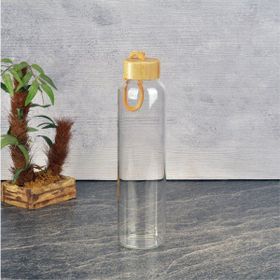 Tohana 750 ml Şeffaf Açık Kahverengi H2O Bambu Kapaklı Cam Matara