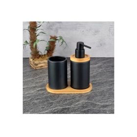Tohana Bambu Standlı Seramik İkili Siyah Banyo Seti