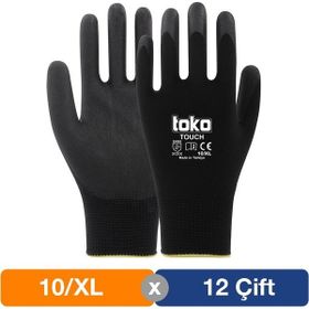 Toko Touch No: 10/XL 12 Adet Siyah Poliüretan Kaplı Polyester Örme Eldiven