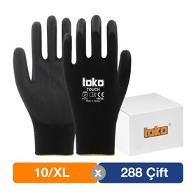 Toko Touch No: 10/XL 288 Adet Siyah Poliüretan Kaplı Polyester Örme Eldiven