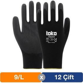 Toko Touch No: 9/I 12 Adet Siyah Poliüretan Kaplı Polyester Örme Eldiven