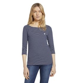 Tom Tailor 26033 Navy White Small Stripe Kadın Çizgili T-shirt