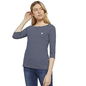 Tom Tailor 26033 Navy White Small Stripe Kadın Çizgili T-shirt