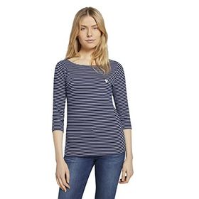 Tom Tailor 26033 Navy White Small Stripe Kadın Çizgili T-shirt