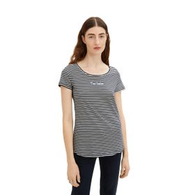 Tom Tailor 29220 Basic Yazılı Lacivert Çizgiler Kadın T-shirt