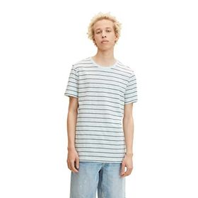 Tom Tailor 29845 Aqua Navy White Grindle Stripe Denim Erkek T-shirt