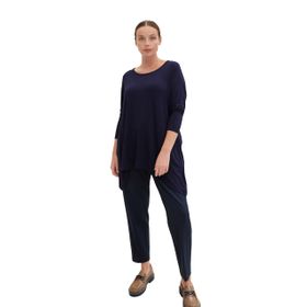 Tom Tailor 30025 Lacivert Midnight Blue Große Größen Uzun Kollu Kadın T-Shirt