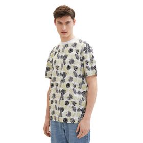 Tom Tailor 34827 Beyaz Çok Renkli Yapraklar Baskı Denim Erkek T-shirt