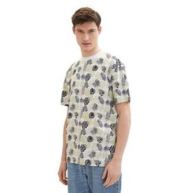 Tom Tailor 34827 Beyaz Çok Renkli Yapraklar Baskı Denim Erkek T-shirt